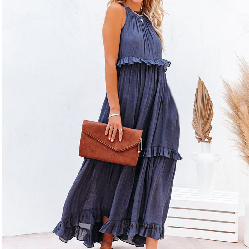 Women's Style Ruffled Long Dress Wide Hem Dresses