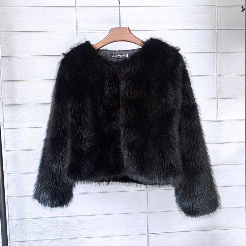 Women's Imitation Tuscan Fur Korean Style Solid Coats