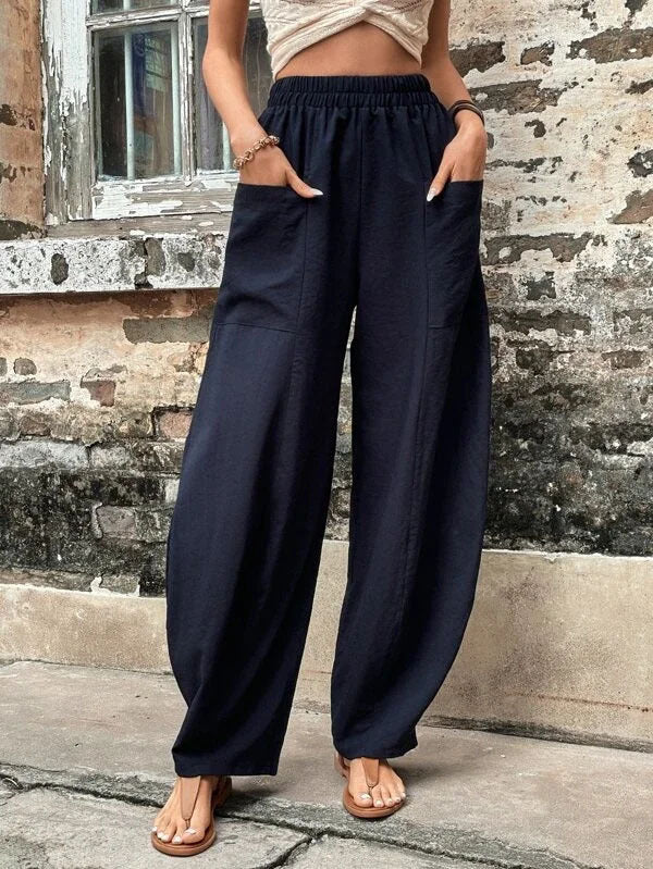 Women's Solid Color Pocket Trousers With An Pants