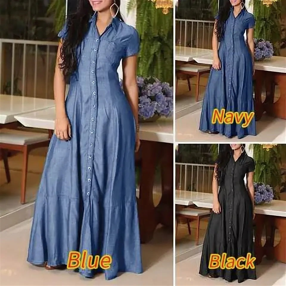 Dress Shirt Collar Pocket Large Swing Dresses