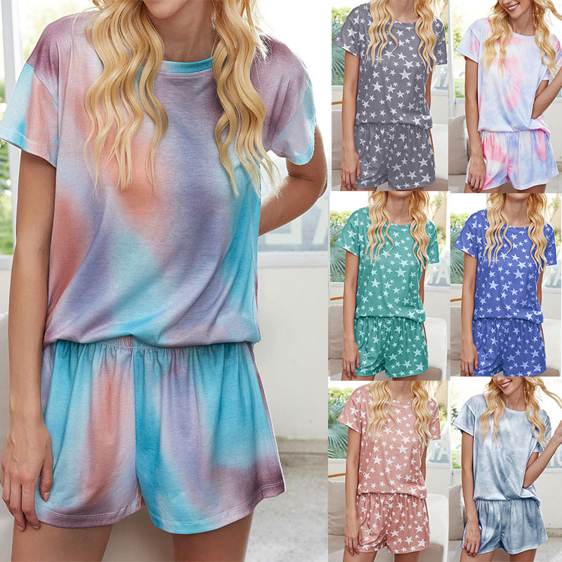 Summer Printed Tie-dye Gradient Pajamas Short-sleeved Suits