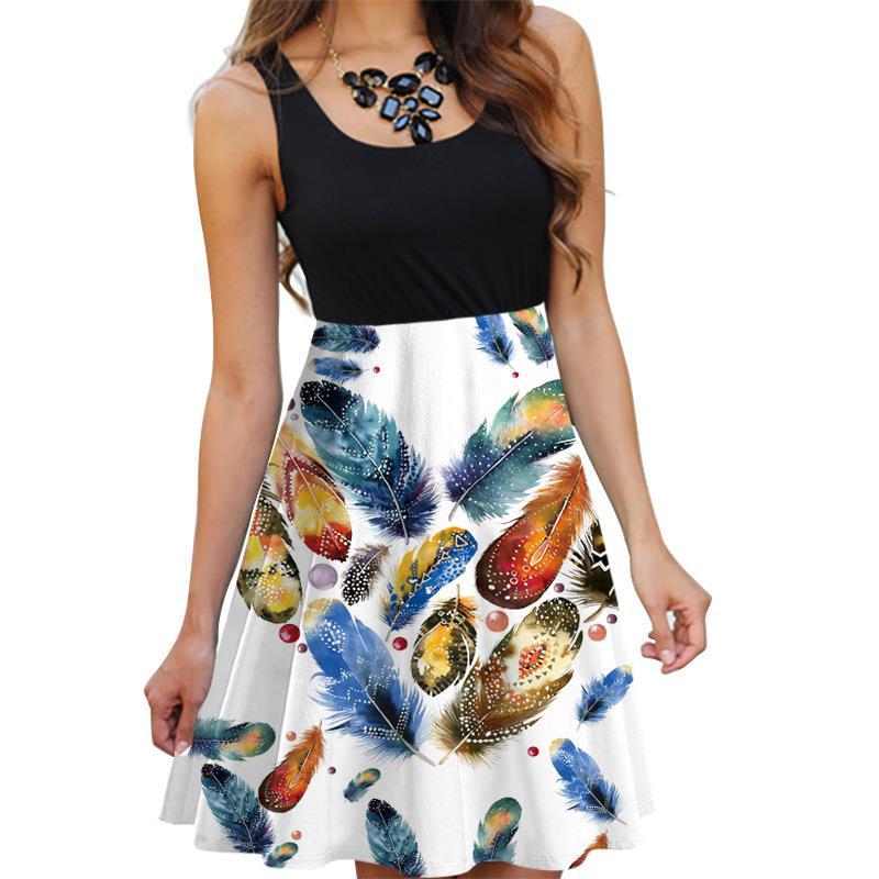 Women's Popular Sleeveless Round Neck Digital Printing Dresses