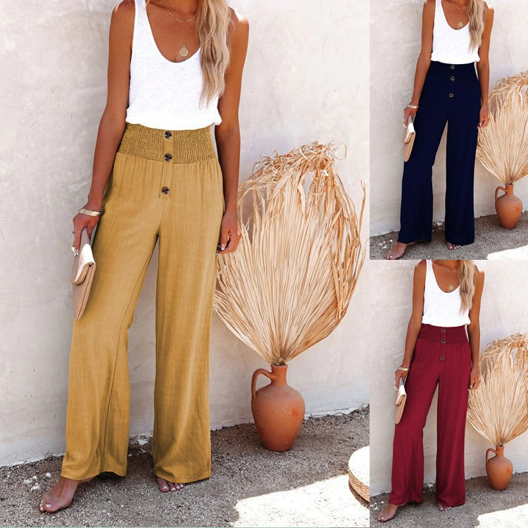 Women's High Waist Loose Long Cotton Linen Wide Leg Pants