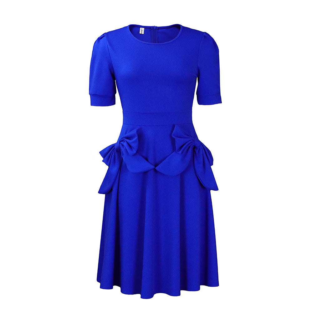 Women's Large Summer Elegant Solid Color Sleeve Dresses