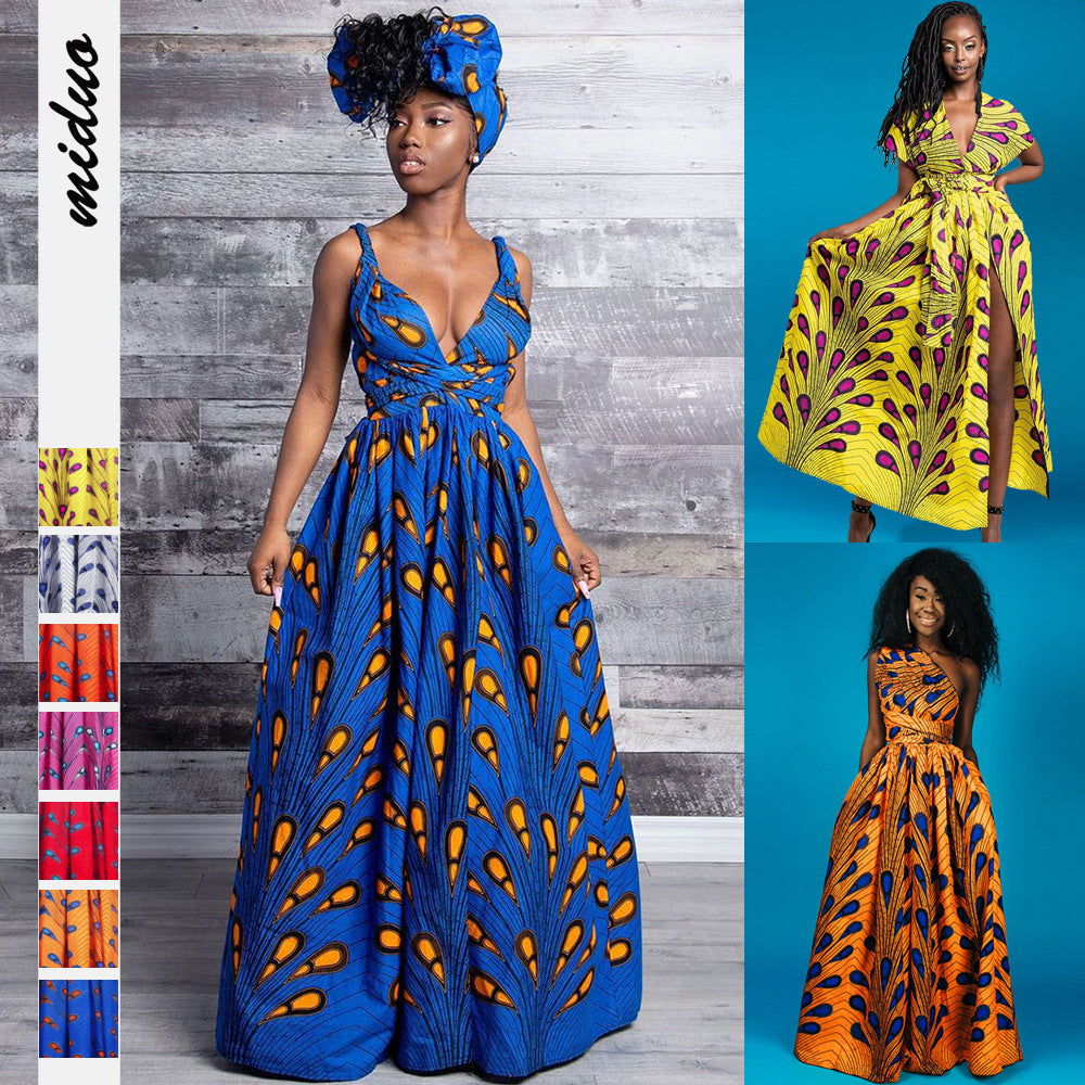 Women's African Wear Printed Multi-wear Sexy Lace-up Dresses