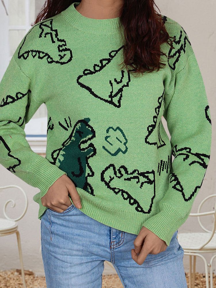 Long Sleeve Round Neck Loose Cartoon Sweaters