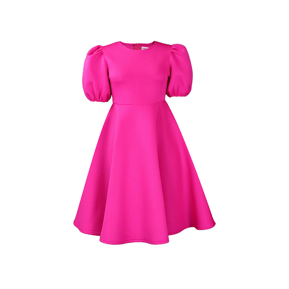 Graceful Puff Sleeve Waist-controlled Large Hem Lightly Dresses