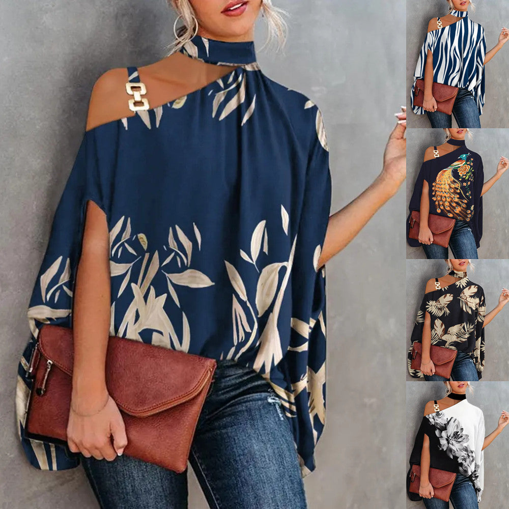 Women's Summer Halter Batwing Sleeve Printed Blouses