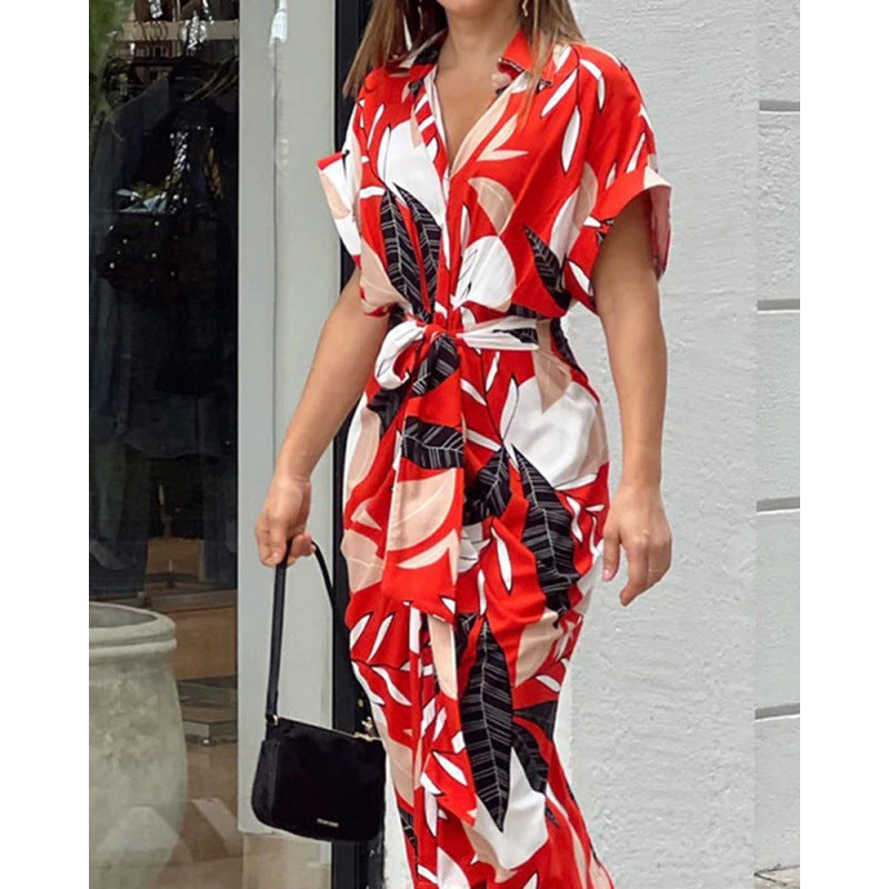 Women's Summer Fashion Printed High Waist Sleeve Dresses