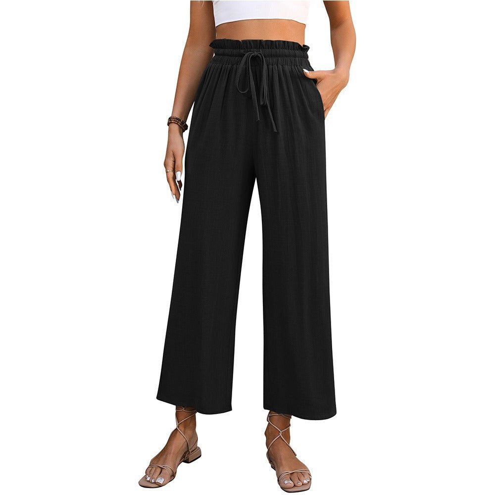 Women's Color Loose Cotton Linen High Waist Pants