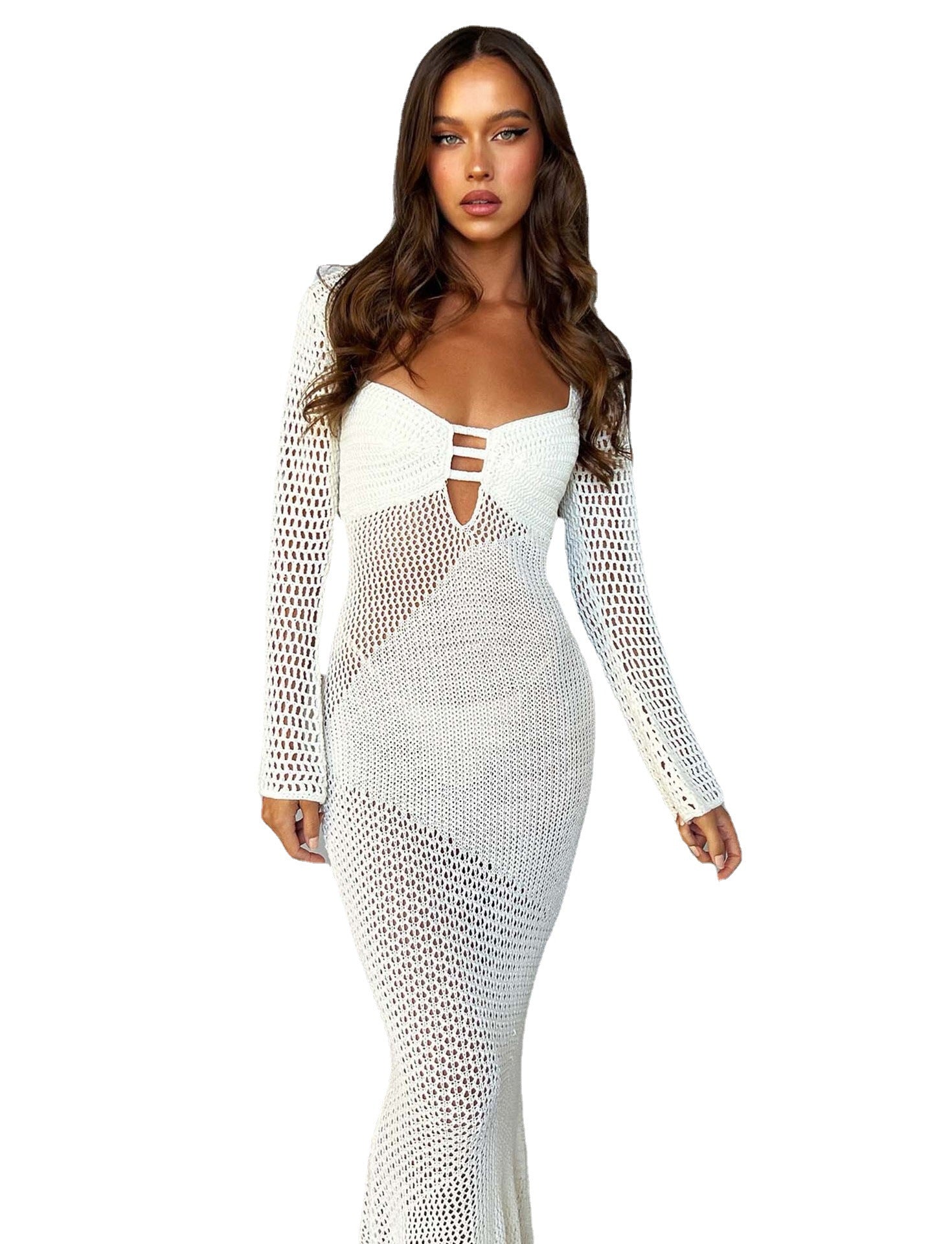 Women's Autumn Long-sleeved Knitted Low-cut Sexy Backless Dresses