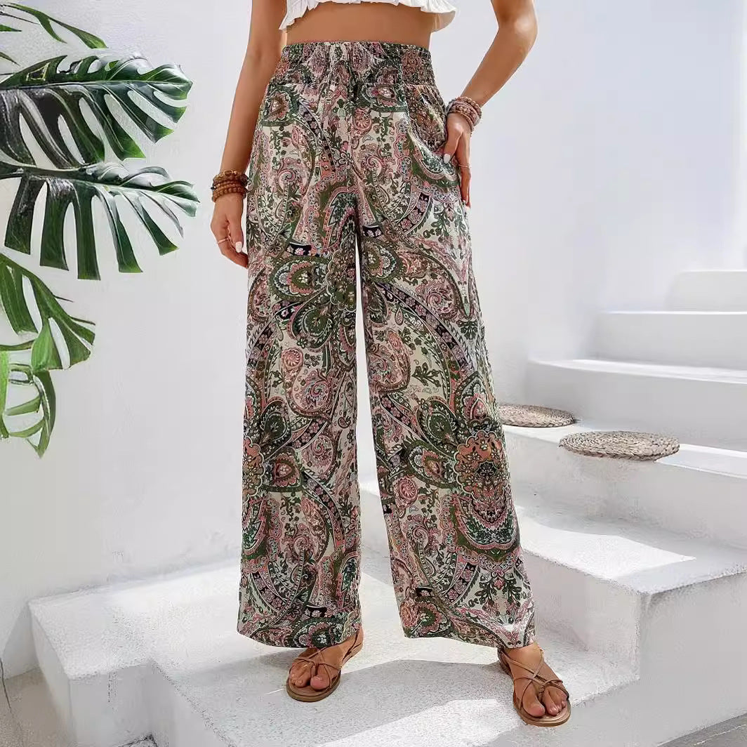 Women's Summer Fashionable Printed Elastic Waist Pants