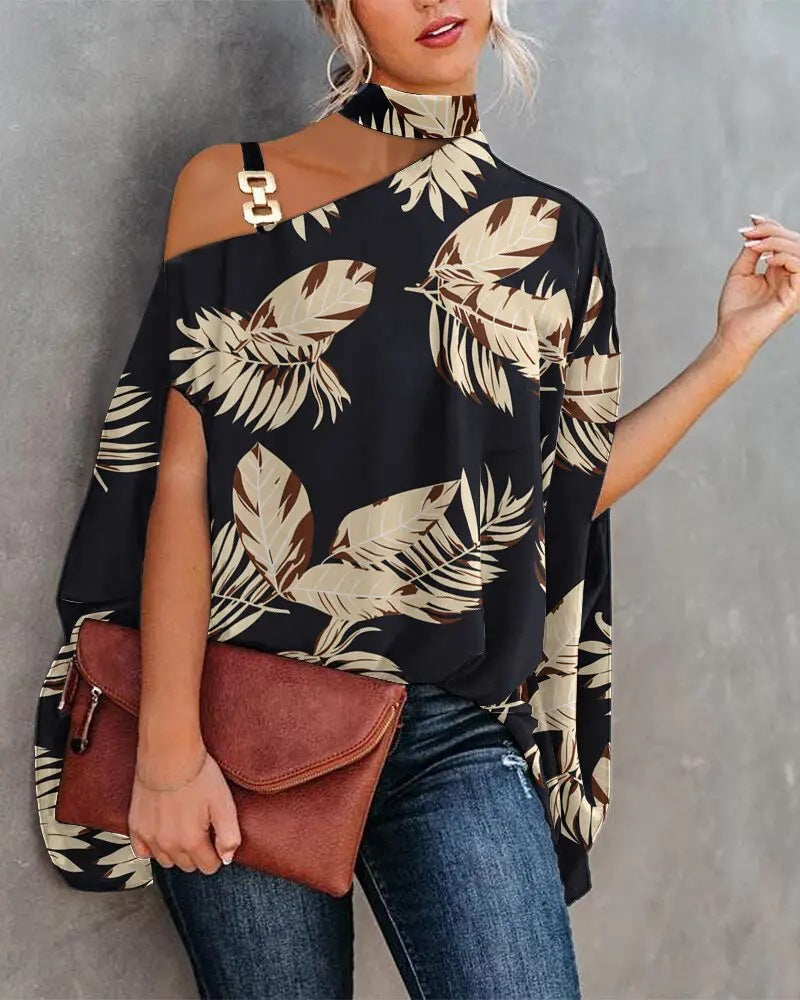 Women's Summer Halter Batwing Sleeve Printed Blouses