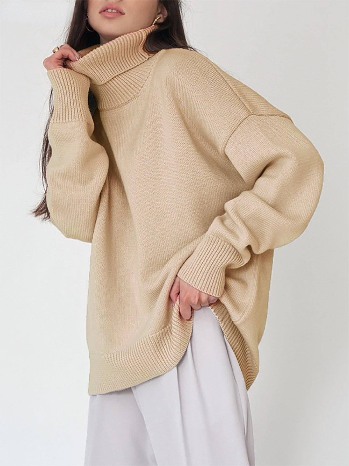 Women's Turtleneck Loose Classic Solid Color Pullover Sweaters