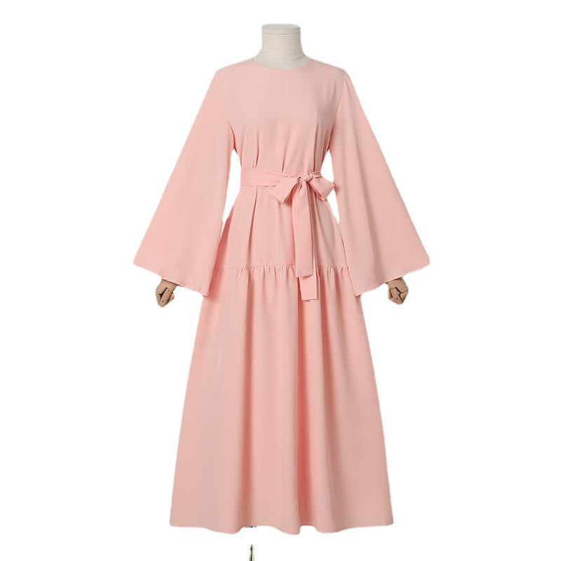 Women's Vacation Casual Bell Sleeve Belted Swing Dresses