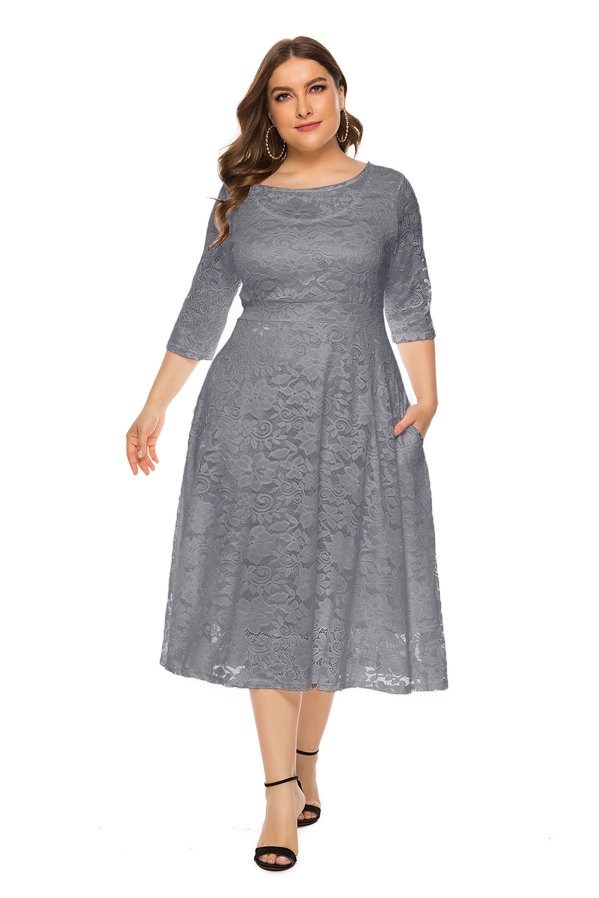 Slouchy Midi Hollow Lace Pocket Dress Dresses