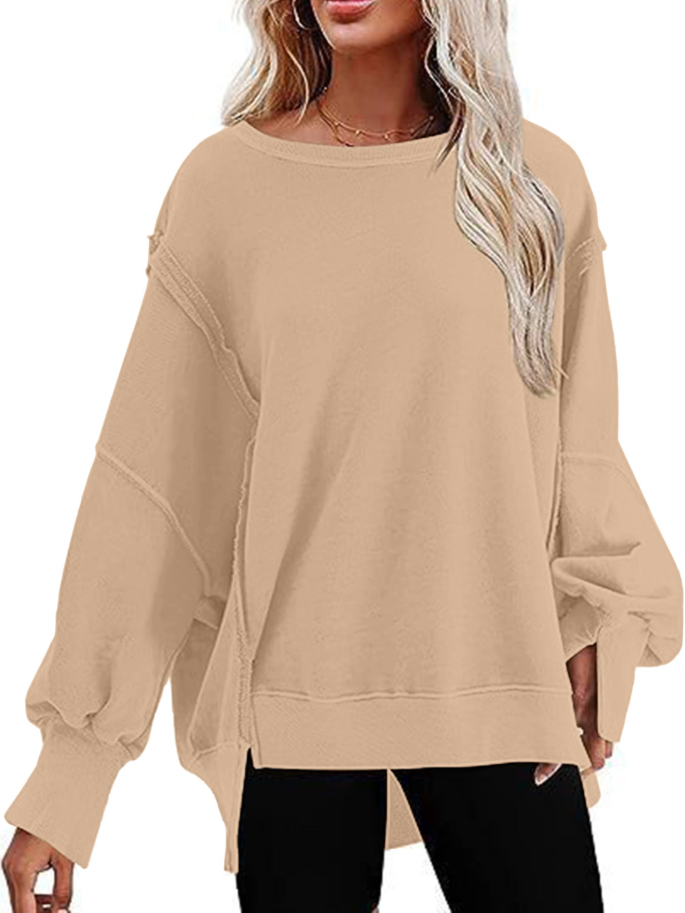 Women's Color Pullover Round Neck Long Sleeves Blouses