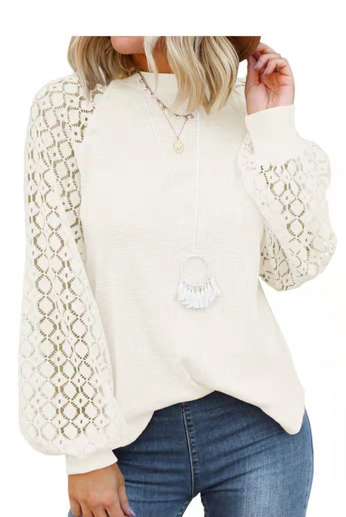 Women's Round Neck Long Sleeve Lace Stitching Sweaters