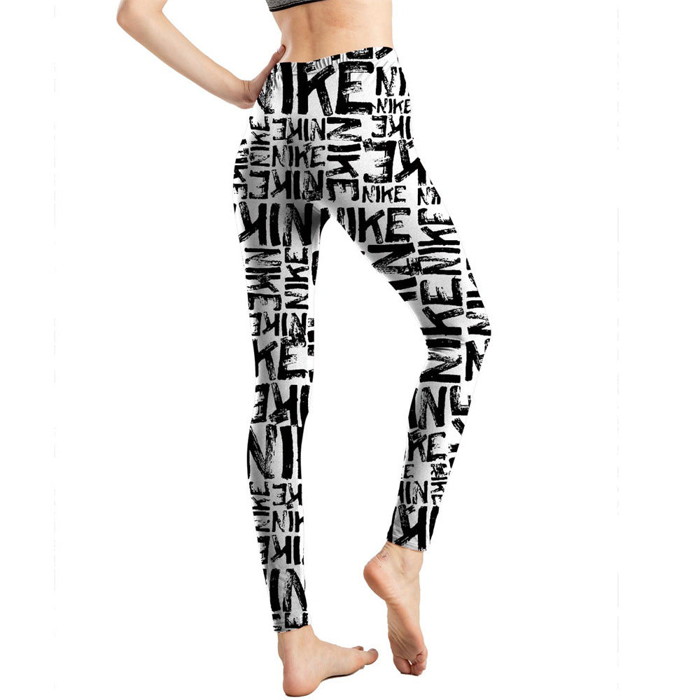 Women's Milk Silk Printed Abstract Letter Cropped Leggings