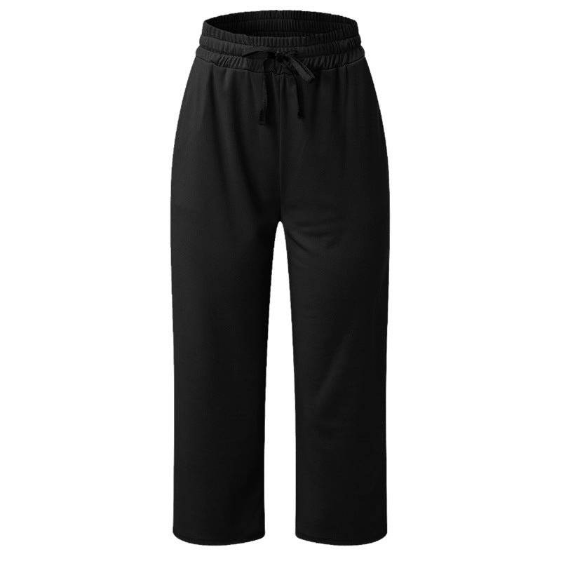 Women's Waist Casual Sports Three-quarter Length Wide Pants