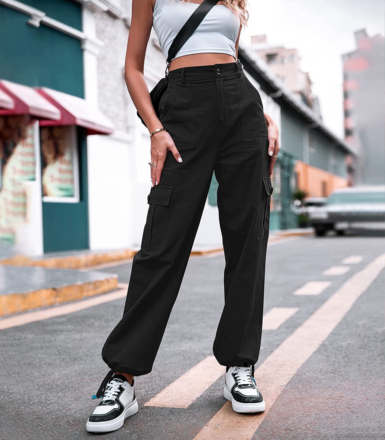 Women's Summer Casual Cotton High Waist Overalls Pants