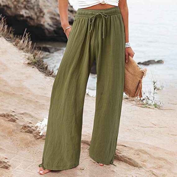 Women's Casual Trousers Solid Color Lace Wide Pants