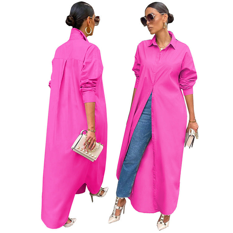 Women's Fashion Casual Solid Color Long Shirt Coats