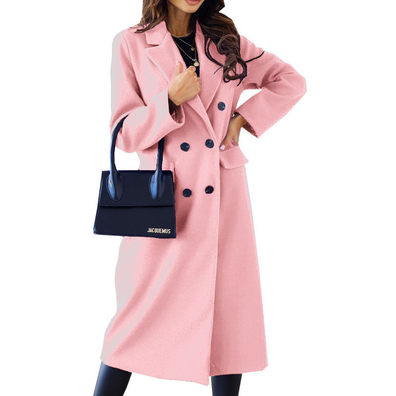 Women's Double Breasted Long Sleeve Lapel Button Coats