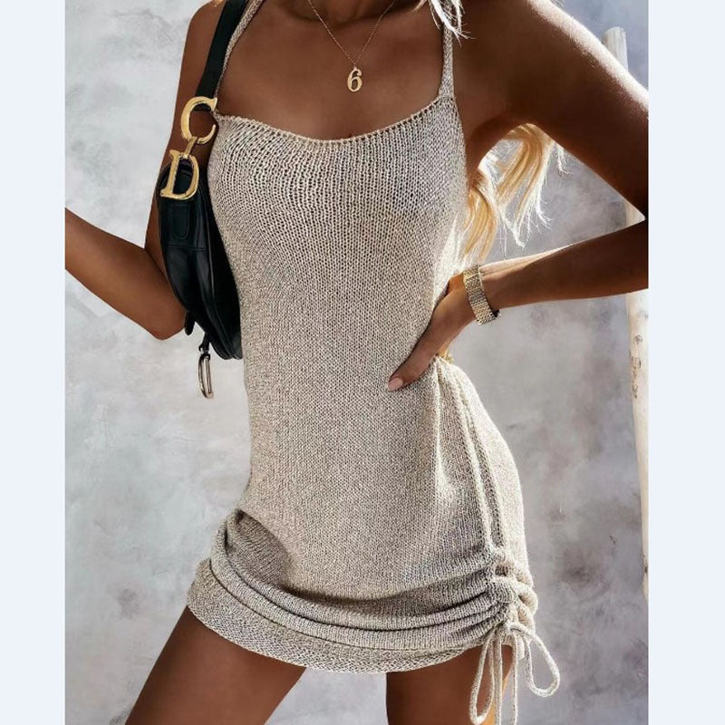 Women's Sexy Sling Drawstring Tight Backless Dress Dresses