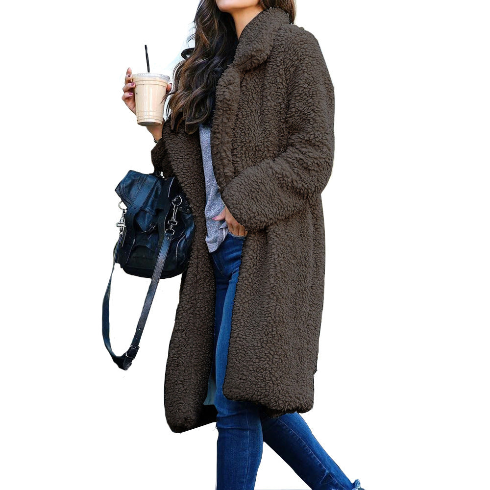 Women's Elegant Long-sleeved Lapel Plush Large Coats