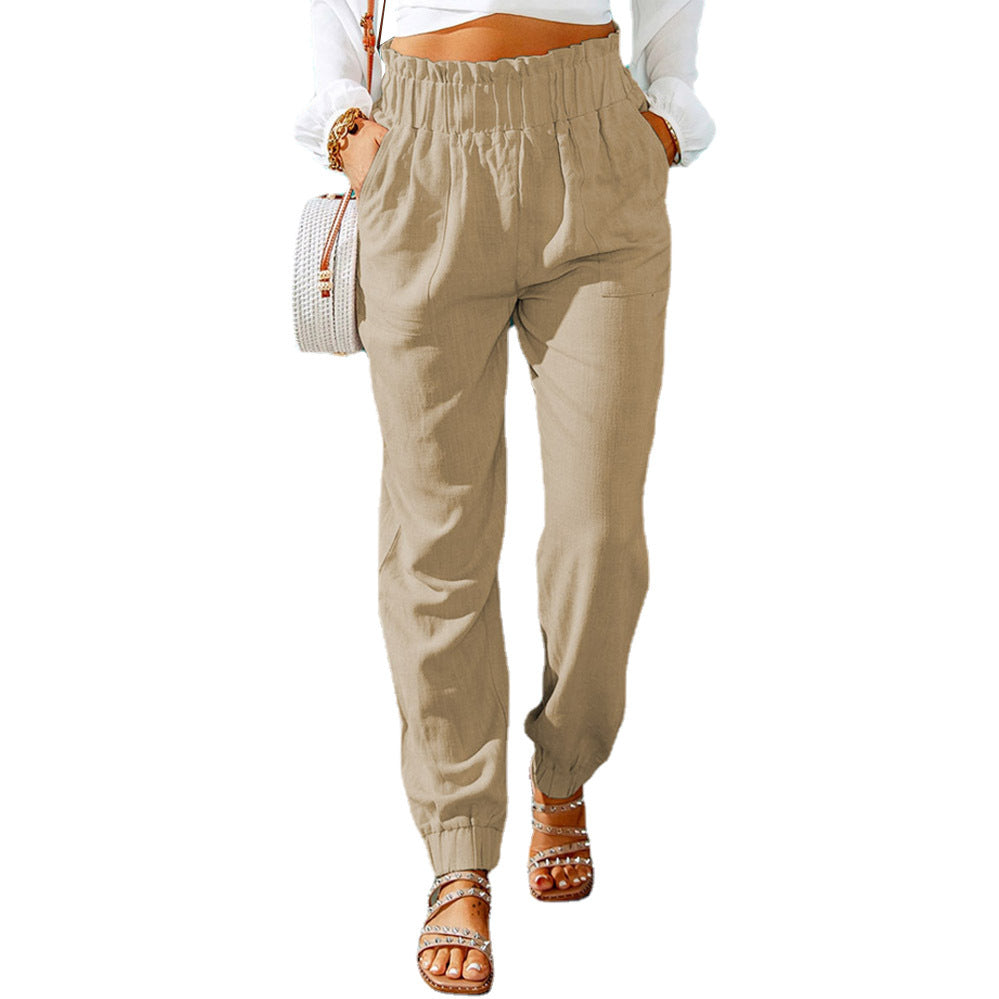 Women's Spring Ruffled Elastic Waist Belt High-waisted Pants