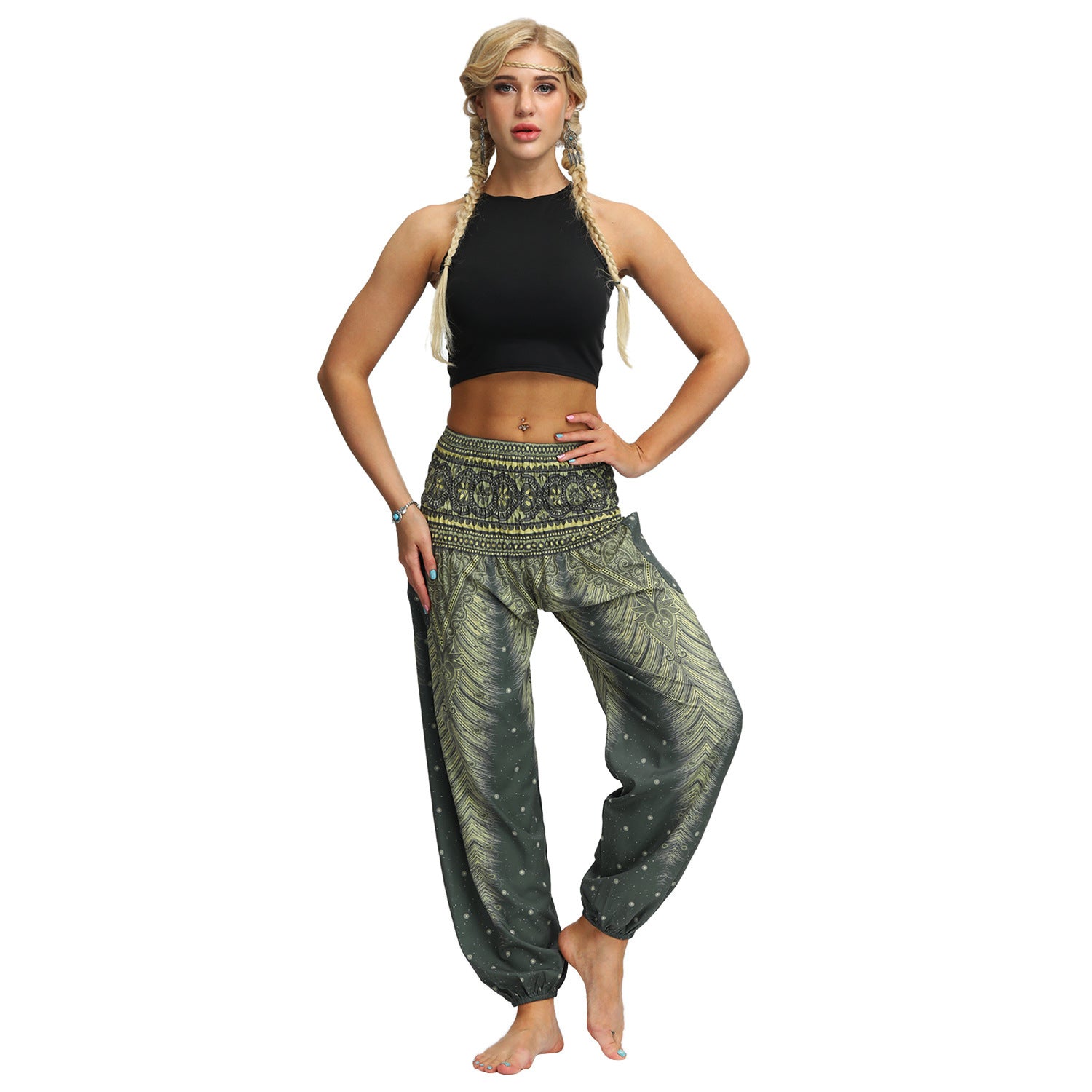 Women's Feather Digital Printed Leisure Yoga Dance Lightweight Pants