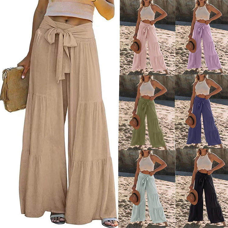 Women's Temperament Bandage Stitching High Waist Crimp Pants