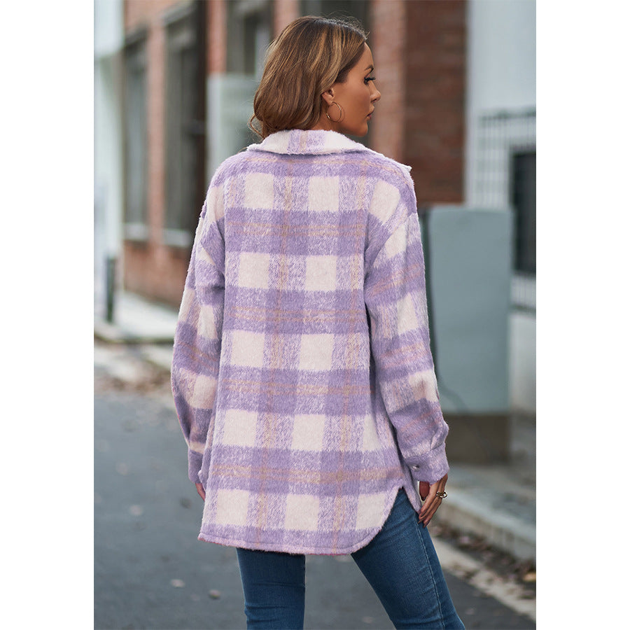 Casual Women's Stylish Plaid Woolen Thick Coats