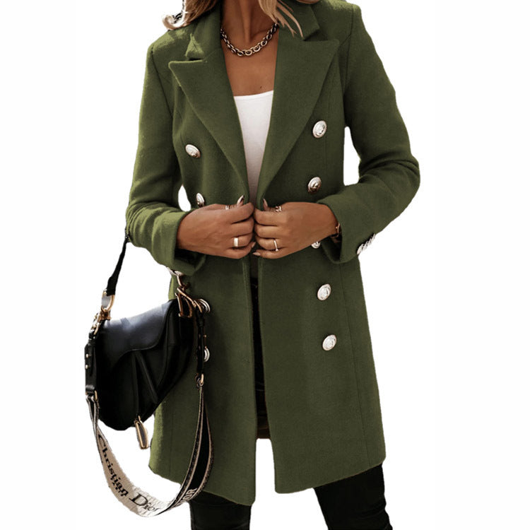 Women's Long Sleeve Collar Double Breasted Woolen Coats