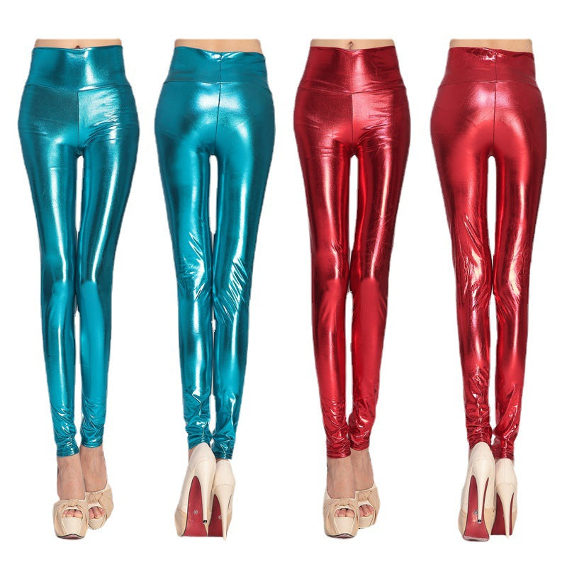 Women's Waist Slim Fit Leather Stretch Bright Leggings