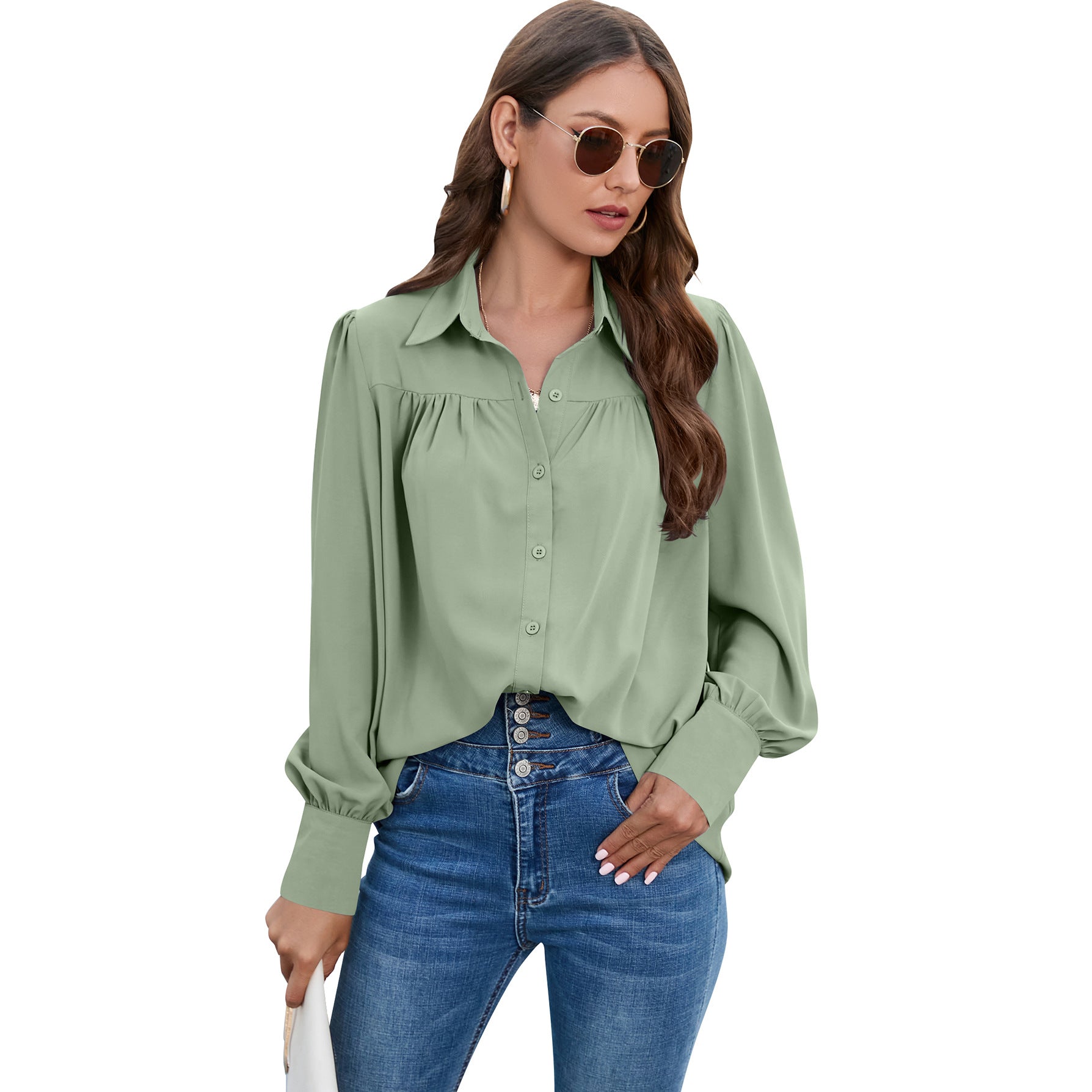 Women's Fashion Charming Classy Pleated Long-sleeved Shirts Blouses