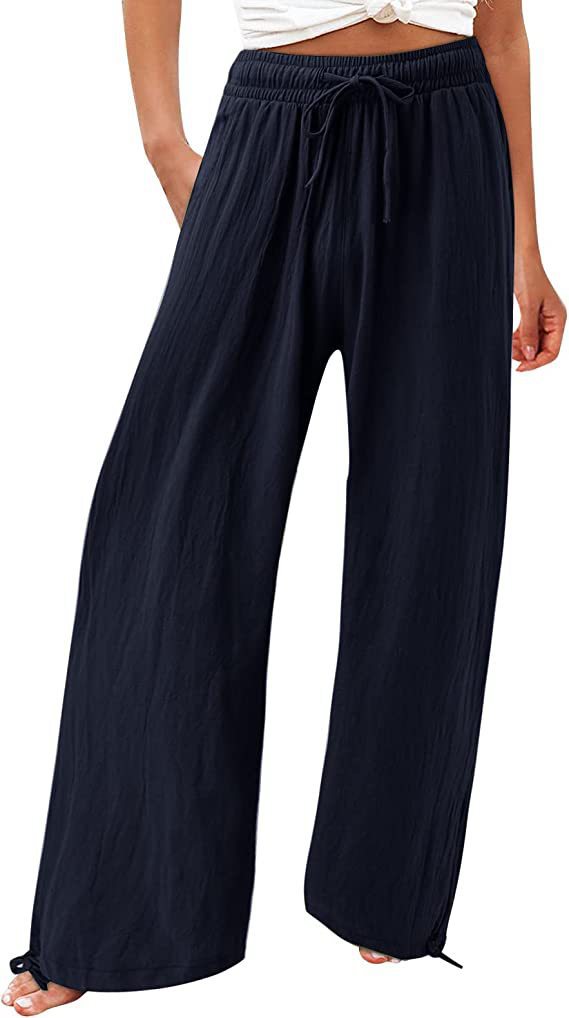 Women's Casual Trousers Solid Color Lace Wide Pants