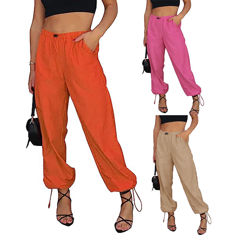 Women's Solid Color Pocket Elastic Waist Jogging Hip Hop Pants