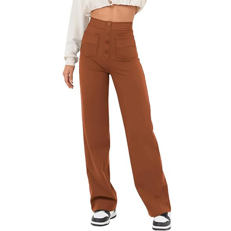 Women's Trousers High Waist Pocket Wide Leg Pants