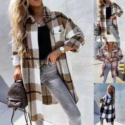 Cool Graceful Creative Autumn Elegant Plaid Coats