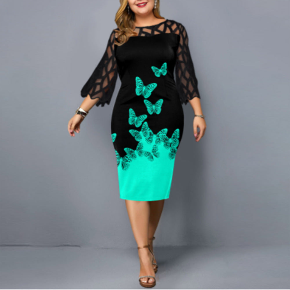 Women's Autumn Digital Printing Stitching 3/4 Sleeve Dresses