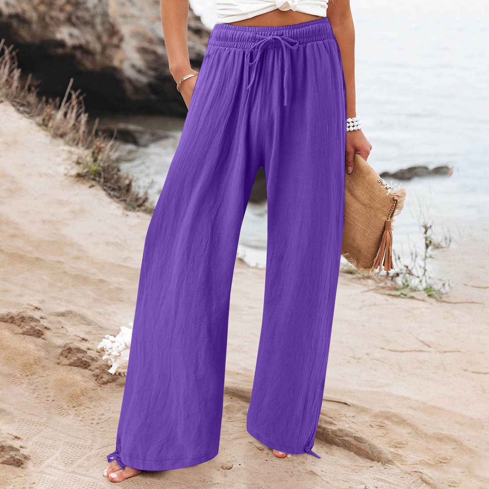 Elastic Casual Solid Color Trousers Wide Pants