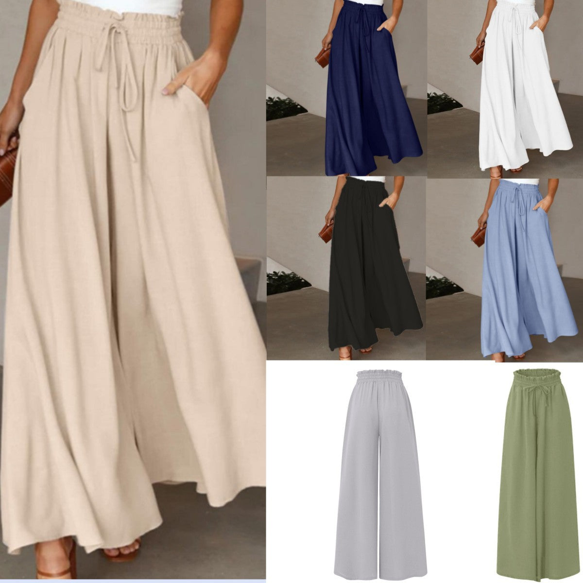 Women's Wide Leg High Waist Long Culottes Pants