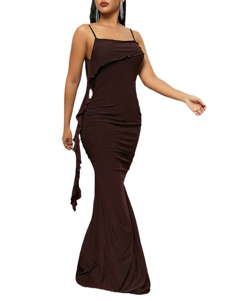 Women's Temperament Dress Tassel Pleated Backless Slimming Dresses