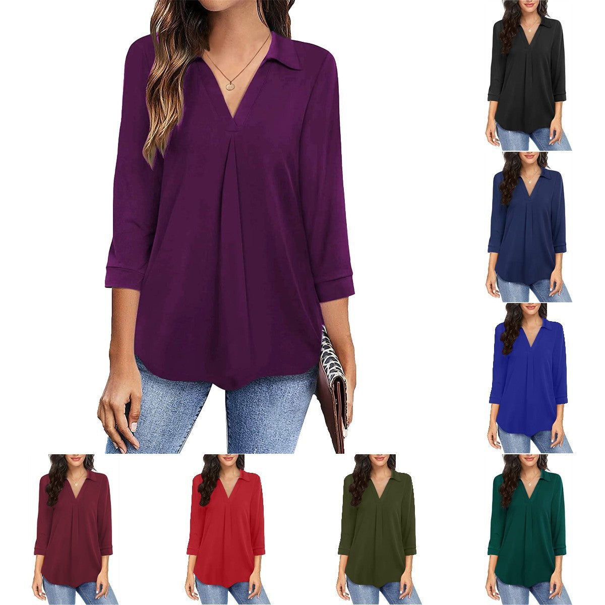 Women's Chiffon Stitching Solid Color And Sleeve Blouses