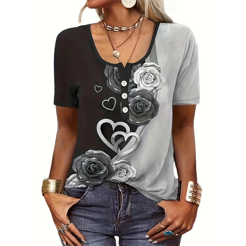 Women's Loose Short-sleeved Printed Ethnic Fashion T-shirt Blouses