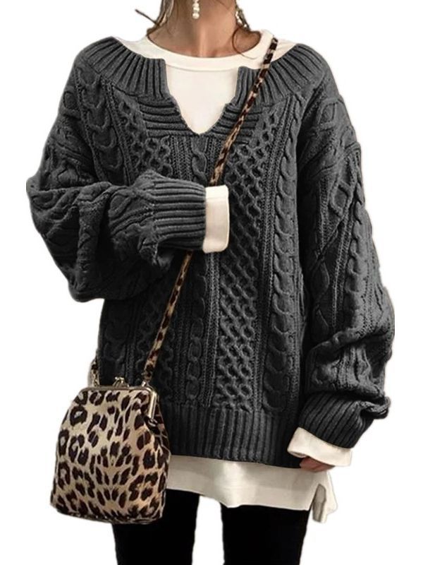 Women's Classic Knitted Hemp Pattern Casual Sweaters