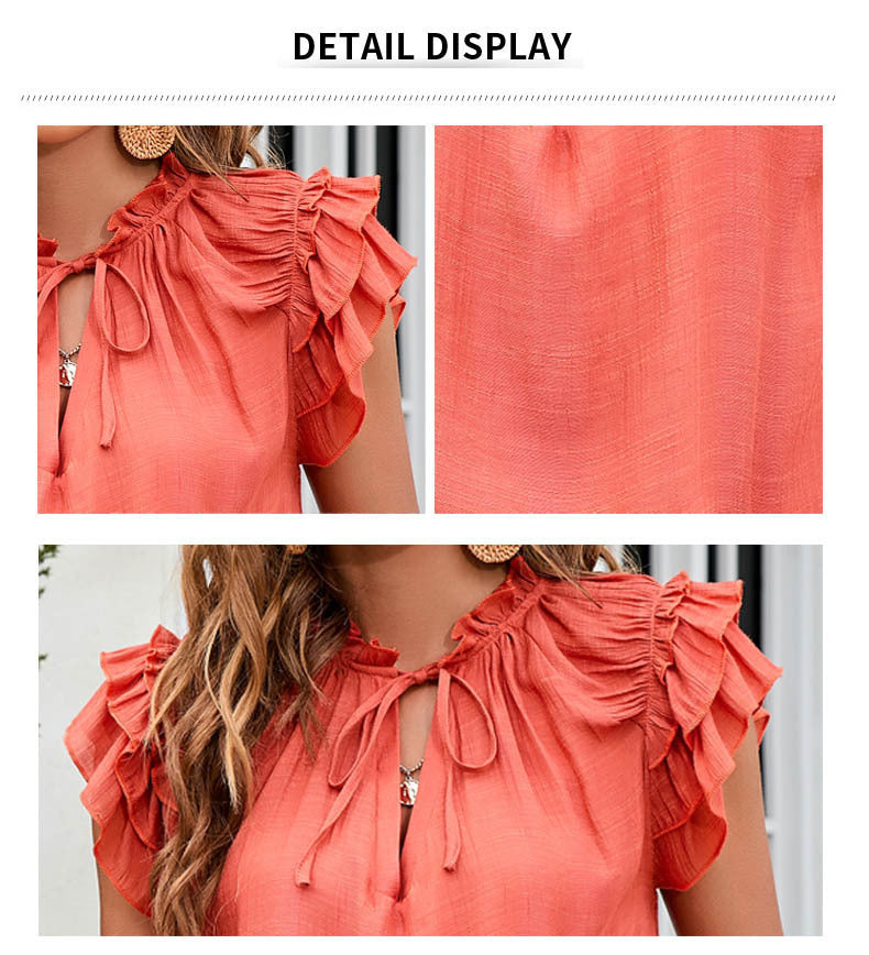 Women's Summer Loose Solid Color Ruffle Sleeve Blouses