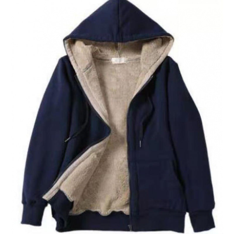 Women's Plush Hooded Long Sleeve Solid Color Clothing